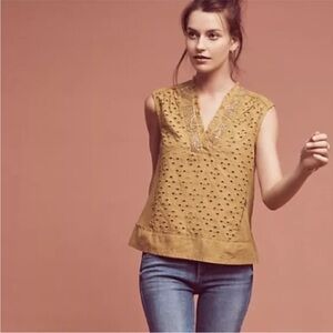 Anthropologie Akemi + Kin Gold Mustard Cadiz Top Blouse Size Large